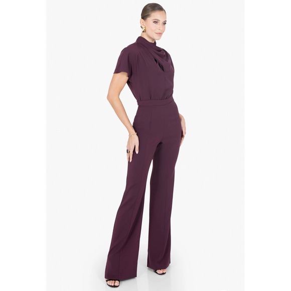 Black Halo Pants - NWT $435 Black Halo Estella Jumpsuit Oxblood Draped Mock Neck High Waist Sz‎ 2
